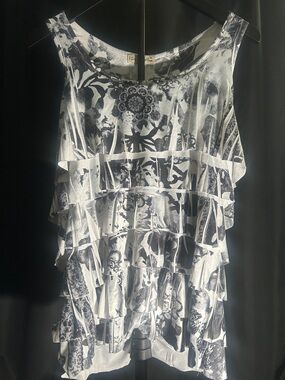 live and let live White and Black Printed Ruffle Tank Top